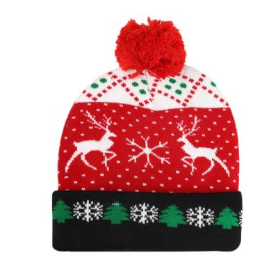 China NEW LED Light Festival N1061 Christmas Acrylic Hat Halloween Hat Box Changed Battery Knitted Beanie With Pompom Winter Hat for sale