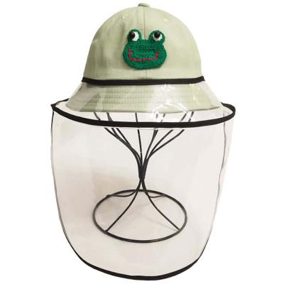 China E1316 Kids Baby Cotton Bucket Sun Striped Cute Transparent Plastic Protective Hats Splash Proof Face Mask Fisherman Hat for sale