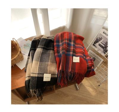 China EE557 Solid Colors Winter Mens Plaid Scarf 35*175cm With Tassel Faux Cashmere Wool Touch Soft Warm Slouchy Male Buffalo Knitted Check Scarves for sale