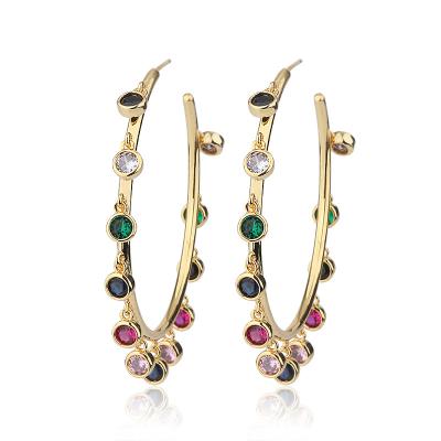 China For Women Delicate Colorful Zircon Ear Q887 Diamond Circle Open Earrings Gold Plated Minimalist Statement Earring Delicate Circle Ear Studs for sale