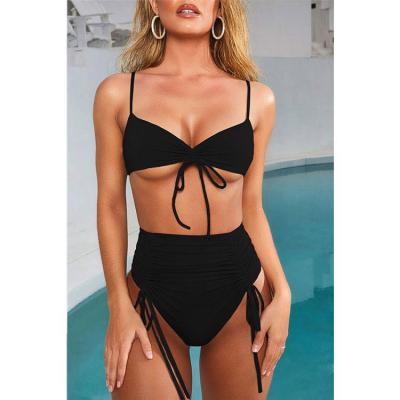 China New Strap Anti-UV Anti-UV High Waist Bikini Ladies Split Swimsuit Solid Color Explosion Swimsuit for sale