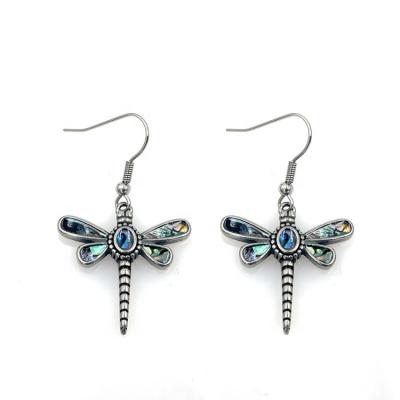 China Unique Abalone Dragonfly Dragonfly Earrings Lead Free Nickel Free Stainless Steel Wildlife Jewelry For Ladies for sale