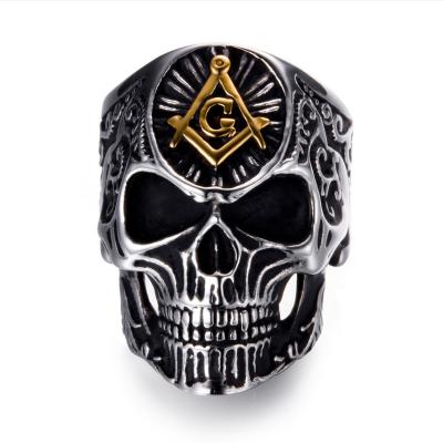 China Lead Free Nickel Free Mens Stainless Steel Masonic Skull Rings High Quality Personality Punk Ring for sale