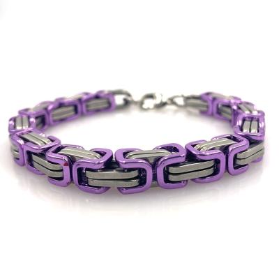 China Wholesale Fashion 5MM 8MM 10MM Lead Free Nickel Free Stainless Steel Silver Purple Anodized Byzantine Chain Bracelet Necklace for sale