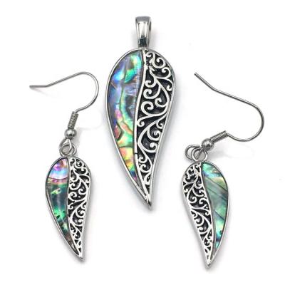 China New Model Wholesale Lead Free Nickel Free Handmade Ladies Necklace and Earrings Stainless Steel Abalone Jewelry Set for sale