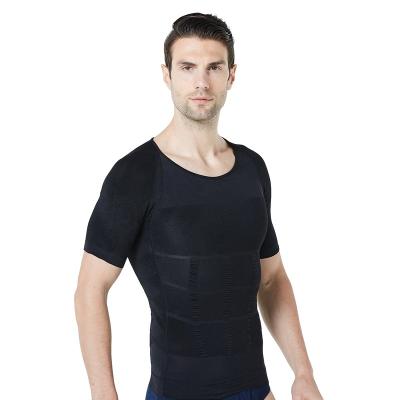 China MeiSu Thermal R008BK Stitched Classic 70D Tack Panels Slim Body Fit White Male Slimming T-Shirts for sale