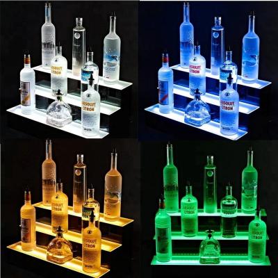 China 3 Stage Customized Handmade LED Tiered Acrylic Bottle Shelf Display 3Tier Led Bar Liquor Display Stand 12