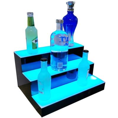 China 100% Height Quality Plexiglass 3 Stage LED Light Bar Beams Liquor Shelf Wine Display Rack Illuminated Bar Home Serving Shelf for sale