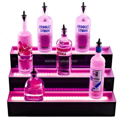 China Most Common Easy Installation Step 3 Tiered LED Glow Illuminated Acrylic Bottle Display Stands Length 12