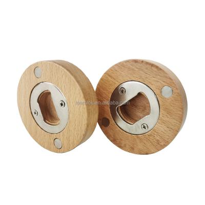 China Sustainable Wholesale Custom Wooden Round Magnetic Bottle Opener for sale