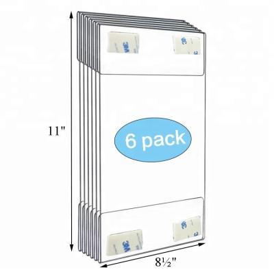 China Take advertising paper. 8.5x11 Inch Acrylic Wall Mount Sign Holder with Hook and Loop Adhesive 6 Pack Portrait Display Clear View for 8.5 x 11