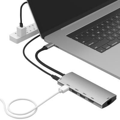 China Multifunctional Docking Station Hub 6in1 Dock Type C to HDTV 3USB3.0 PD RJ45 USB C Adapter for Mac Book Notebook USB C HUB for sale