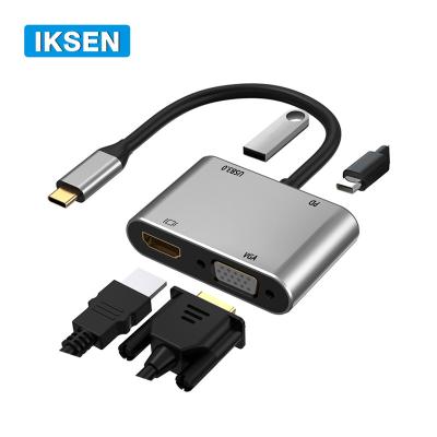 China Support Print Mode and Extended Multi Mode Usb C HUB 4 in 1 to HDTV 4K*2K VGA USB3.0 PD100W for Macbook Pro Mobil Phone Type-C Hub for sale