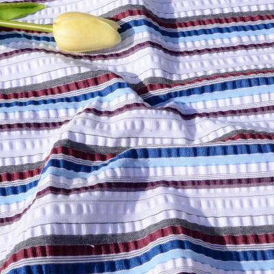 China Shrink-Resistant 100% Cotton Yarn Dyed Stripe Cotton Seersucker Shirt Fabric From Nantong China Mill for sale