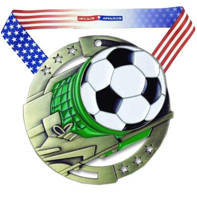 China Europe OEM Customized Design American Flag Neck Ribbon Die Cast Soccer Medal for sale