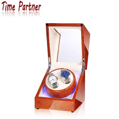 China Luxury Leather Automatic Watch Display Time Partner Rotation 2+0 Watch Winder Storage Case Display Box for sale