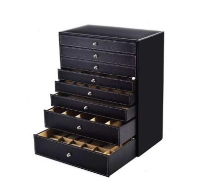 China 8 Layer Handmade Jewelry Box Large Capacity PU Wooden Multifunctional Jewelry Box Jewelry Storage for sale