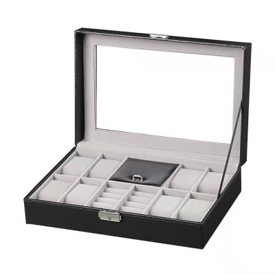 China Handmade 8 Digit Watch Box + 2 Digit Ring Jewelry Box PU Leather Jewelry Storage Box for sale