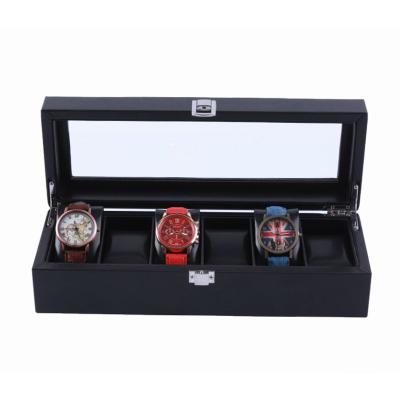 China Wholesale Hot Border Trade Spot Custom Light Luxury PU Wood Black Leather Watch Box Full Leather Watch Box for sale