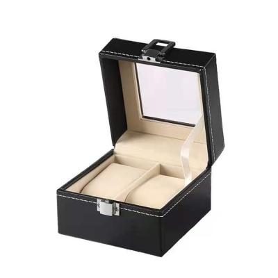 China Factory Direct Sales 2 Handmade PU Couples Watch Display Box Wooden Leather Watch Storage Box for sale