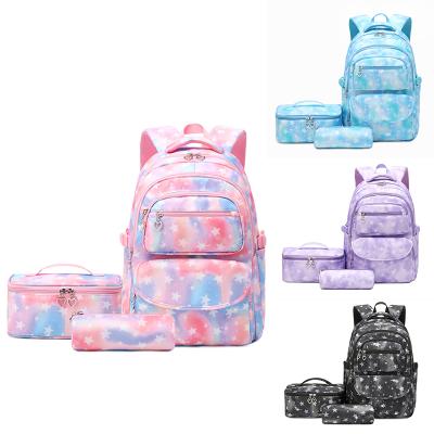 China Female Student School Travel Bag Daisy Printing Backpack Computer Bag Waterproof Three-Piece Set Girls With Lunch Bag Pencil Case for sale