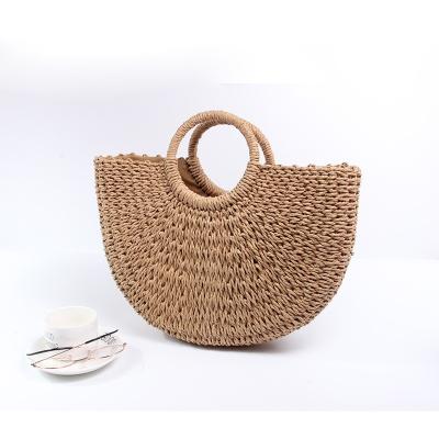 China Others Fashion Straw Woven Bag New Handmade Paper Rope Round Bucket Bag Retro Simple Woven Casual Handbag For Holiday for sale