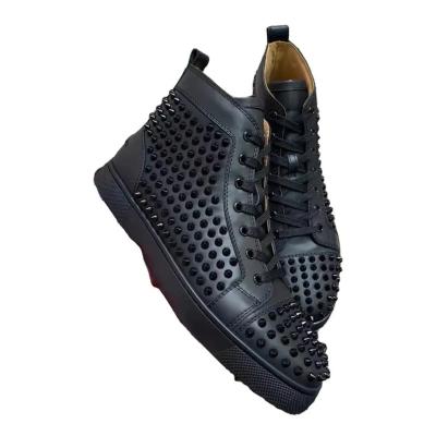 China Famous Brand Rivet Sneakers High Top Genuine Leather Genuine Leather Sports Red Bottom Shoes Luxury Mens Sneakers High Top Sneakers For Couples for sale