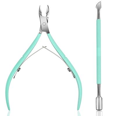 China Personal Care Nail Nipper with Cuticle Pusher Stainless Steel Nail Cuticle Green Cuticle Trimmer for sale