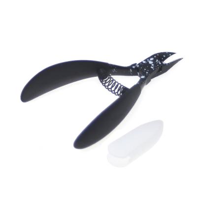 China For the nail. Cuticle 2 Pieces Cuticle Black Paint Flat Plier Edge Grip With Cuticle Pusher Toel Nail Excavator Nail Plier Set for sale