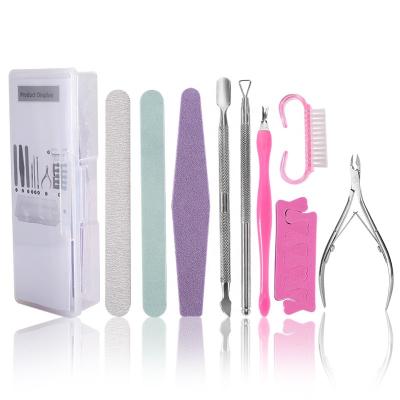 China Toe Nail 10 Pieces in 1 Nail File Manicure Set Professional Durable Cuticle Manicure Set Portable Travel Grooming Kit Plastic Case for sale