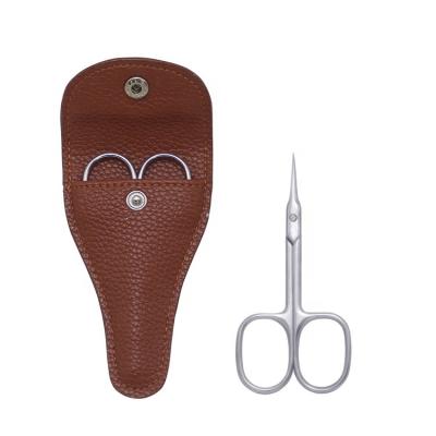 China Professional High Quality Stainless Steel Nail Scissors Sharp Nail Cutter Right Handed Scissors Set in Brown PU Bag for sale