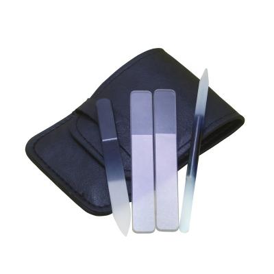 China For Nail Folder High Quality Nano Glass Round File Set Of 4 Glass Nail Folders In Black PU Pocket Bag for sale