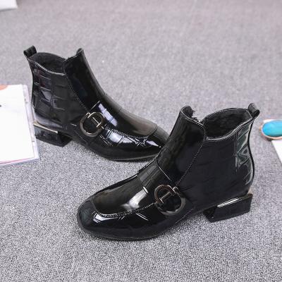 China New autumn thermal women's short boots with square toe and cashmere to keep warm British style fashion boots for sale