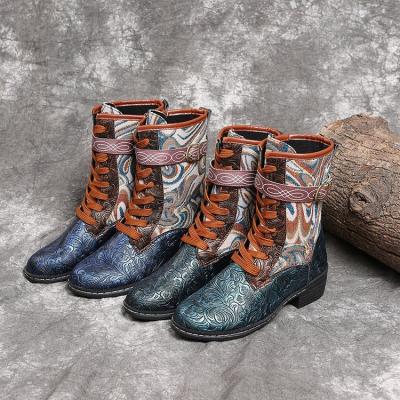 China Fashion Trend 36-43 Autumn Martin Boots Women's Thick-heel Large Size New Snake Embroidered Ethnic Style Medium Boots for sale