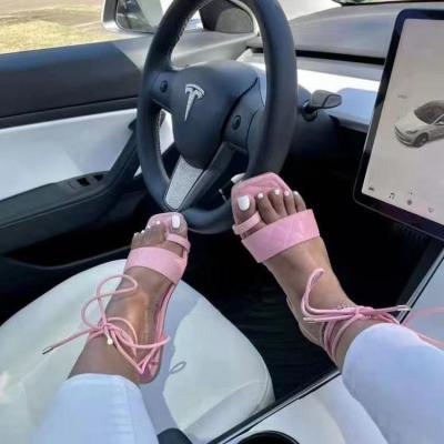 China 2021 Fashion Trend Hot Selling Design High Heel New Strappy Lace Up Sandals For Women for sale