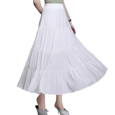 China 2022 New Spring Dry Cleaning Fashion High Elastic Waist Slim Cute Elastic Waist Casual Office Flare Pleated 6 Color Women's Long Skirt for sale