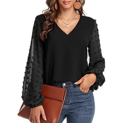 China 2022 New Spring Anti-wrinkle Fashion V-Neck Long Puff Sleeve 8 Ball Chiffon Splice Simple Loose Color Shirt Women's Woolen Blouses for sale