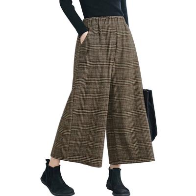 China 2022 News Spring Anti-Wrinkle Long Pants High Waist Plaid Casual Loose Elastic Bottom Women Wide Leg Pants for sale