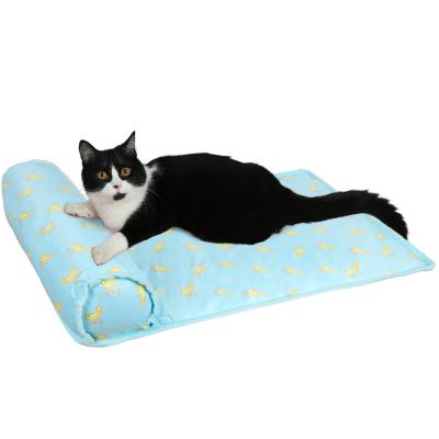 China PP Cotton Cold Pet Bed Cushion Mattress With Lovely Cat Pillow 9 Colors Dog Mattress Washable Soft Cold Summer Pet Bed Non Slip for sale