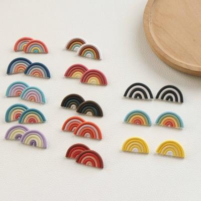 China CLASSIC Semicircle Soft Colored Rainbow OUYE Clay Colored Clay Girl Earrings Cute Handmade Fashion Women Earrings 2022 for sale