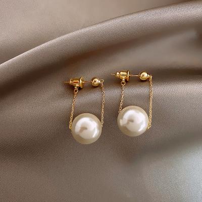 China OUYE CLASSIC pearl hanging back short earrings 925 silver needles long alloy earrings women wholesale for sale