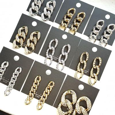 China Silver Chain Earrings Diamond Earrings Fashion Gold Micro And Long Full Diamond Earrings For Women Silver Gold Cuba OUYE CLASSIQUE for sale