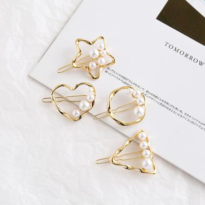 China Simple Ring Circle Star Hairpin Female Fashion Personality Hair Accessories OUYE Pearl Love Pearl Geometric Star Pentagon Hairpin for sale