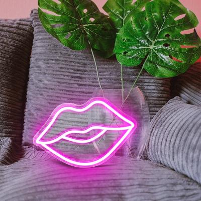 China Easy Installation Custom Neon Signs Near Me LED Flex Tube Lips Shape Pink Neon Sign for sale