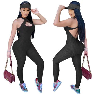 China Women Waterproof Clothing Plus Size Backless Yoga Workout Pants Jacquard Jumpsuit for sale