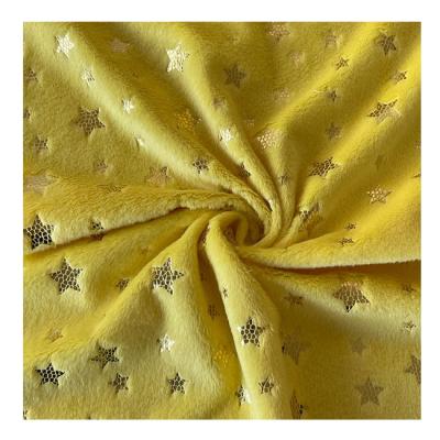 China Popular product 100% poly memory fabrics gold foil printing solid minky plush fabric for baby blanket for sale