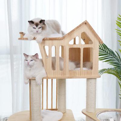 China Wholesale Sisal Stocked Wooden Cat Scratching Post Jumping Platform Pet Toy Cat Climbing Frame for sale