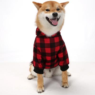 China New Autumn/Winter Viable Border Dog Clothes Plus Velvet Plaid Vests Comfortable Warm Hooded Biped Pet Clothes for sale