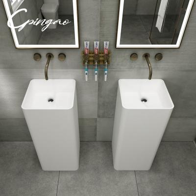 China Cpingao Modern Sanitary Ware Sink Resin Basins Stone Bathroom Pedestal Sink for sale