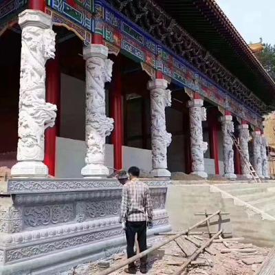 China Roman Pillars Hand Carved Chinese Solid Exterior Decorative White Marble Stone Dragon Column for sale